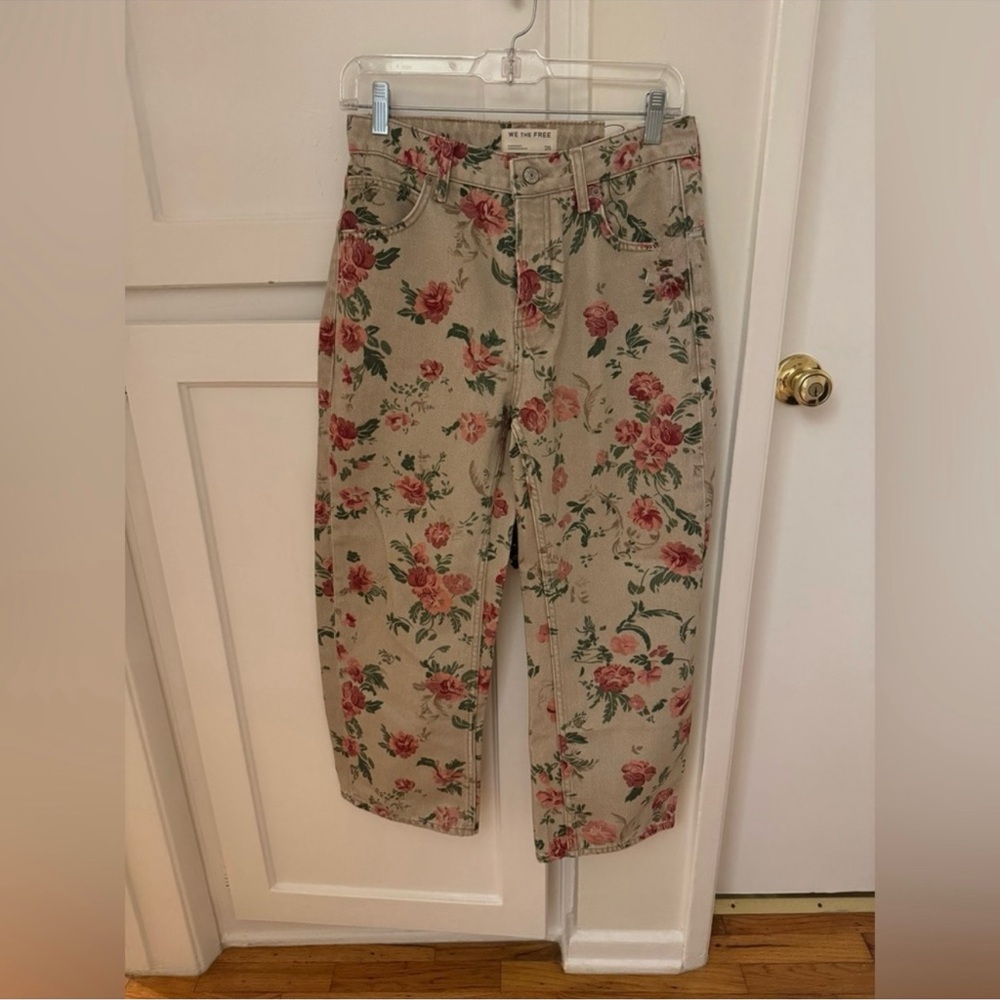 Rare We the Free People Deep Trance Floral Wallpaper Barrel Wide Leg Jeans - Picture 6 of 6